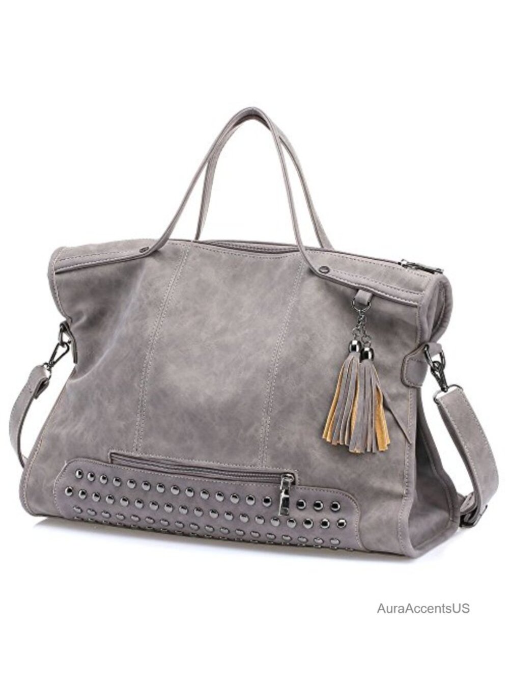 Gothic Studded Crossbody Tote Faux Leather Large Shoulder Bag Punk Purse